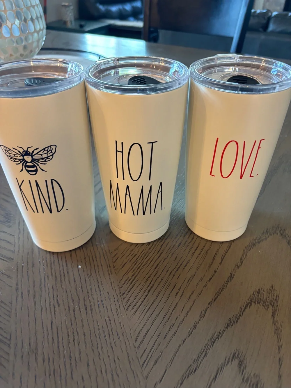 Rae Dunn White Insulated Cup Tumblers - Bee KIND, HOT MAMA, LOVE